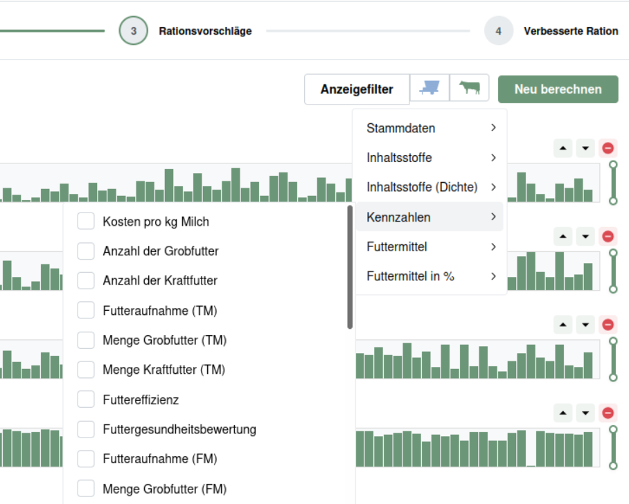 Display filter for key figures on the ration suggestions in fodjan