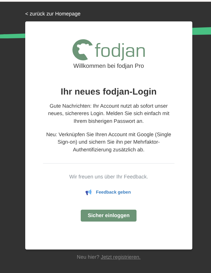 One-time migration of the fodjan user account to the new login portal